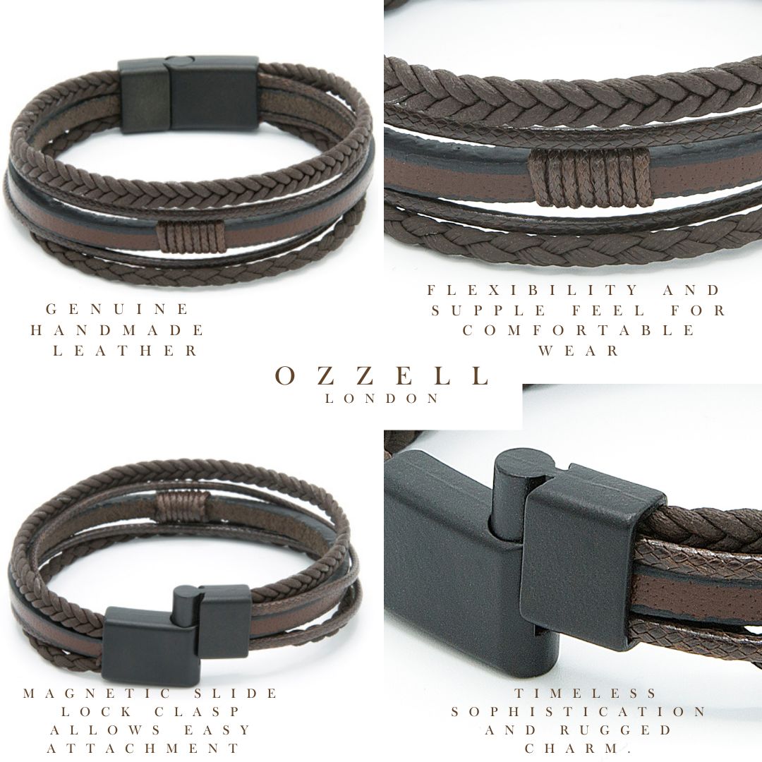 15mm Sleek Genuine Leather Braided Bracelet Christmas Gift, Anniversary Gift - Ozzell London