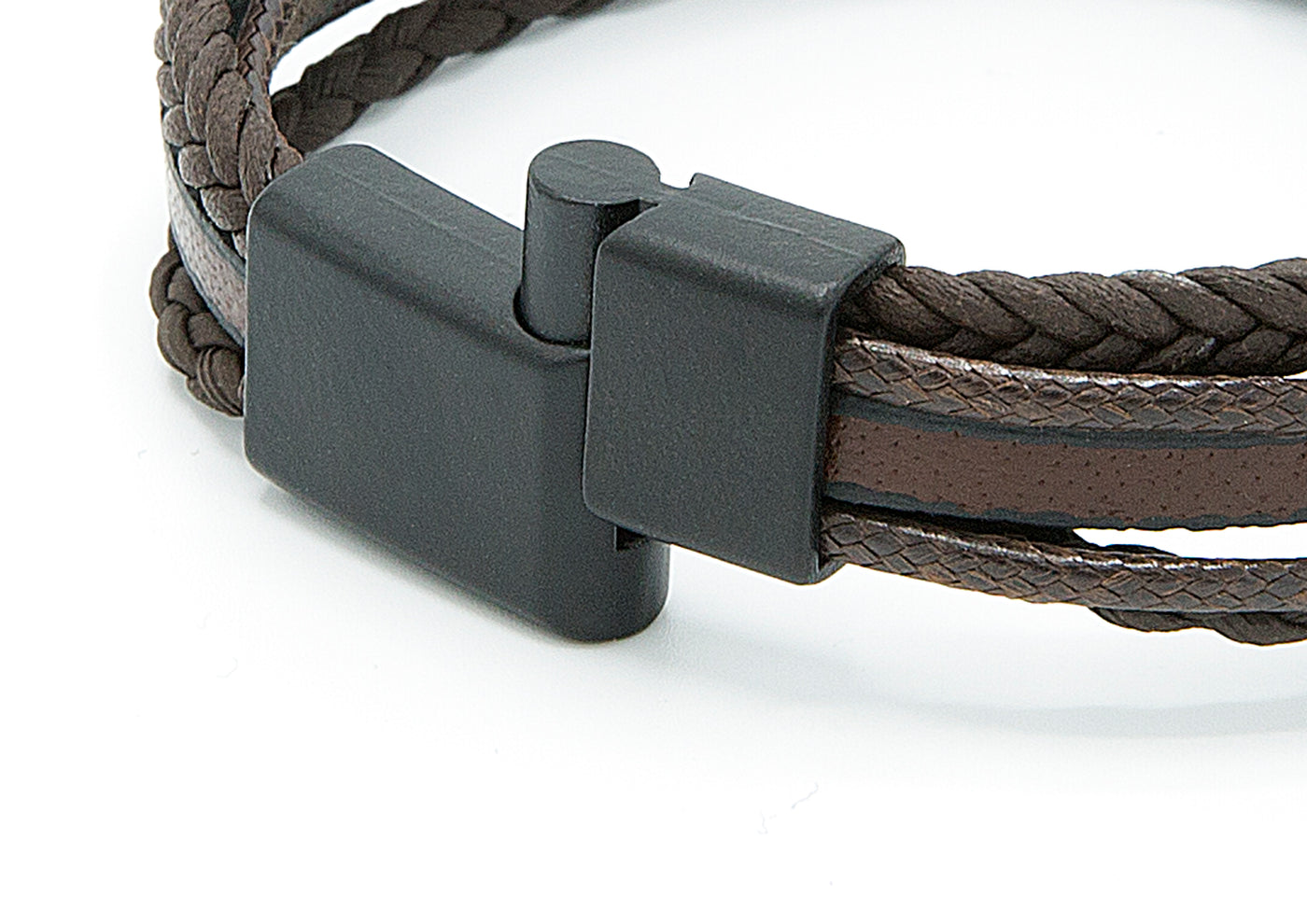 Black Multi-layered 15mm Genuine Leather Braided Bracelet Fathers Day Gift