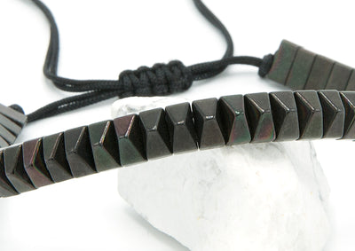 6mm Natural Men's Black Hematite Pyramid Stone Adjustable Spiritual Healing Bracelet Fathers Day Anniversary Gift - Ozzell London