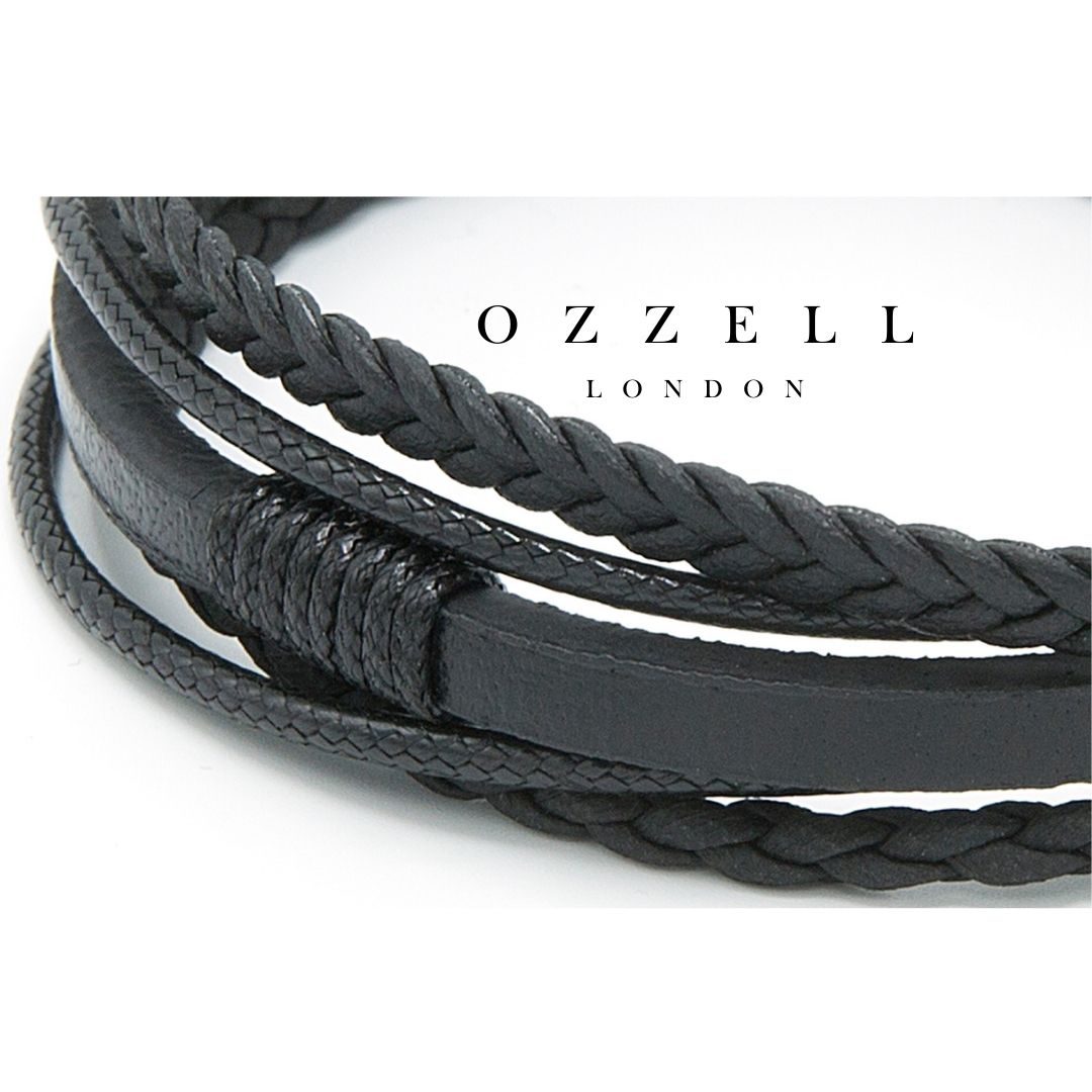 15mm Black Genuine Leather Braided Bracelet Birthday Gift, Christmas Gift, Anniversary Gift - Ozzell London