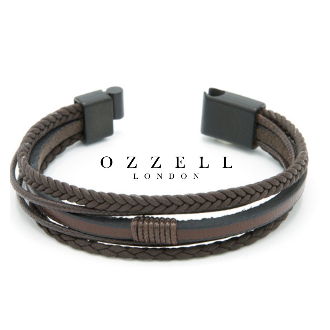 15mm Sleek Genuine Leather Braided Bracelet Christmas Gift, Anniversary Gift - Ozzell London