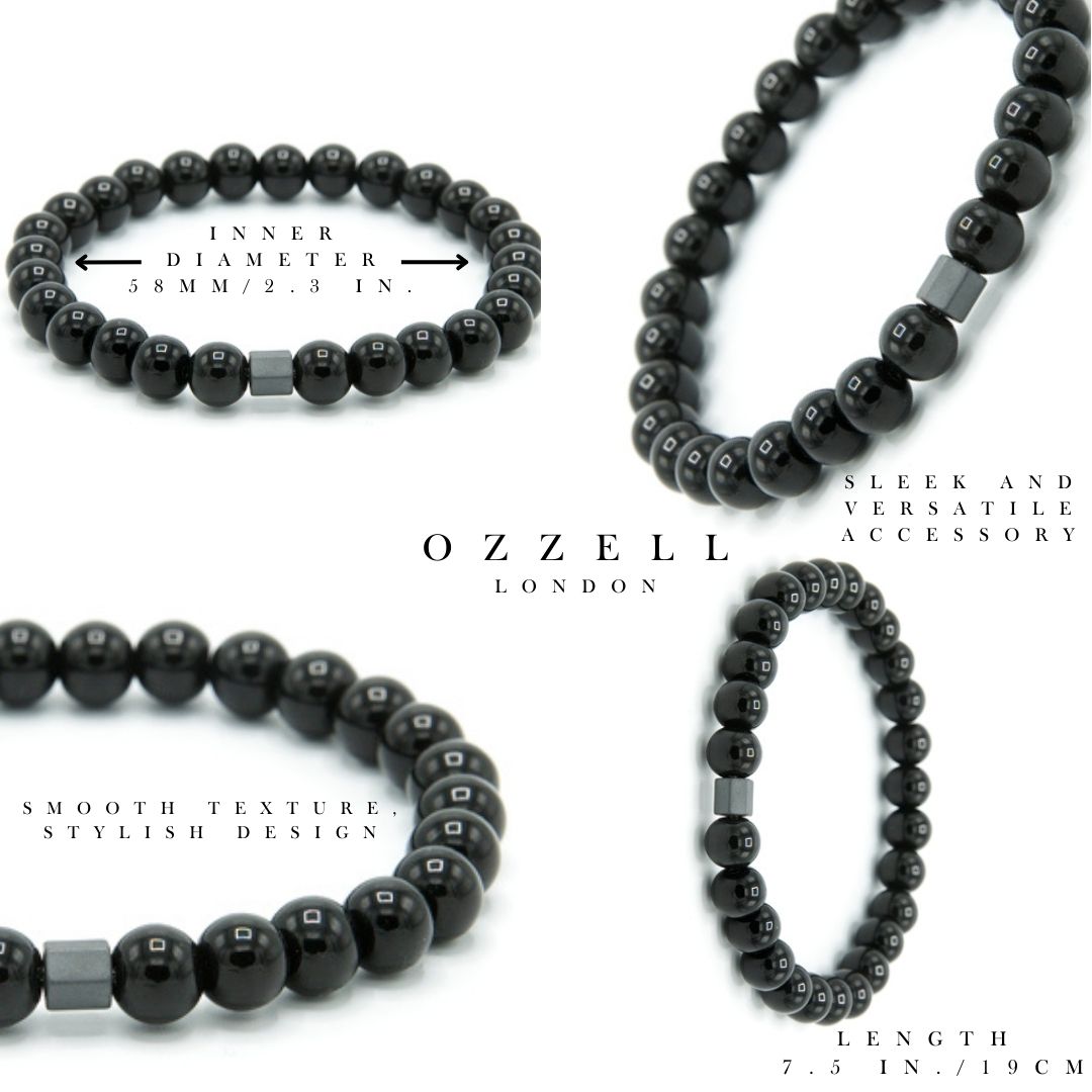 Black Hematite Elastic Beaded Bracelet - Ozzell London