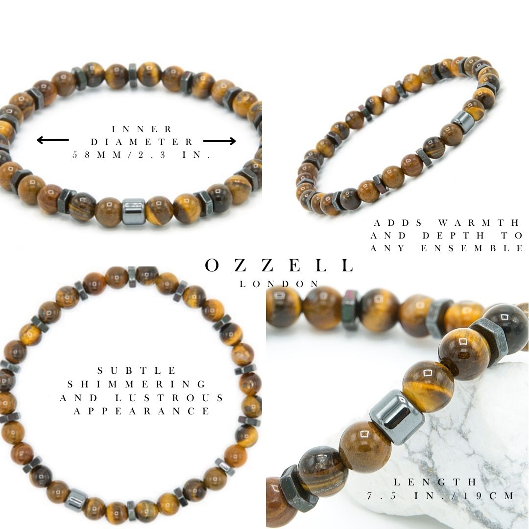 6mm Tiger Eye Stone Elastic Bracelet Spiritual Insight Anniversary Birthday Gift - Ozzell London