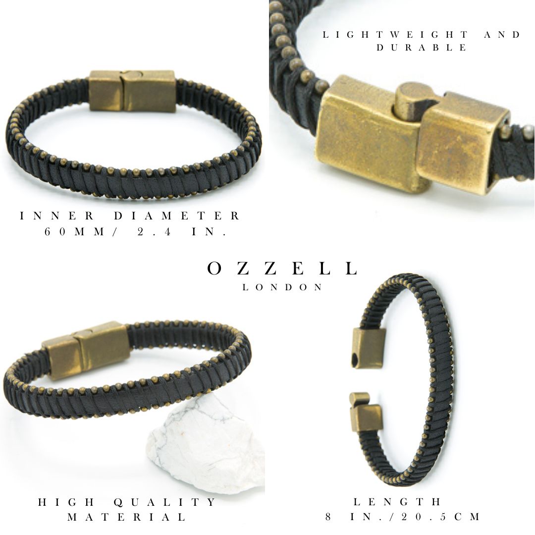 Men's Gold-Tipped Leather Bracelet - Ozzell London