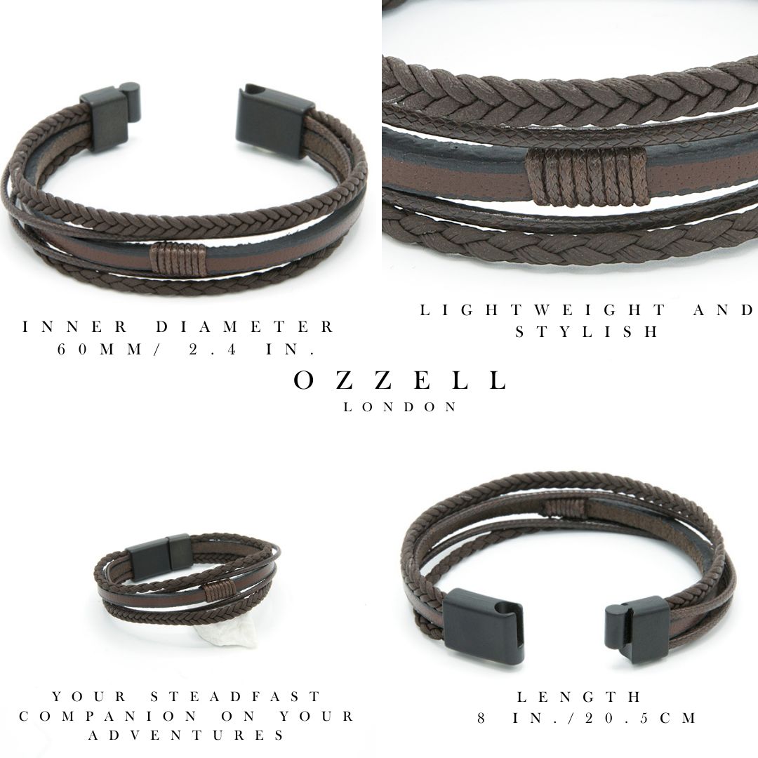 15mm Sleek Genuine Leather Braided Bracelet Christmas Gift, Anniversary Gift - Ozzell London