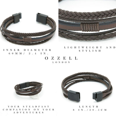 15mm Sleek Genuine Leather Braided Bracelet Christmas Gift, Anniversary Gift - Ozzell London