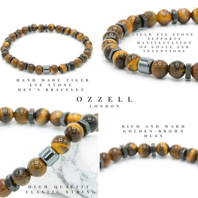 6mm Tiger Eye Stone Elastic Bracelet Spiritual Insight Anniversary Birthday Gift - Ozzell London