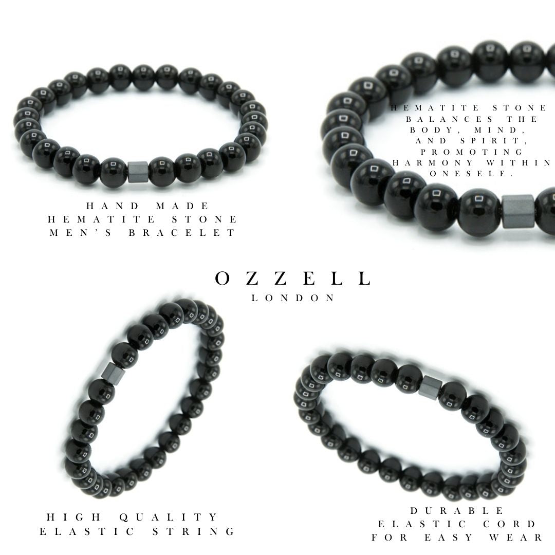 Black Hematite Elastic Beaded Bracelet - Ozzell London