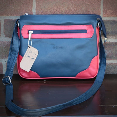 Dublin Unisex Cross Body Bag - Soft Leather Navy Blue / Red Bag - Ozzell London