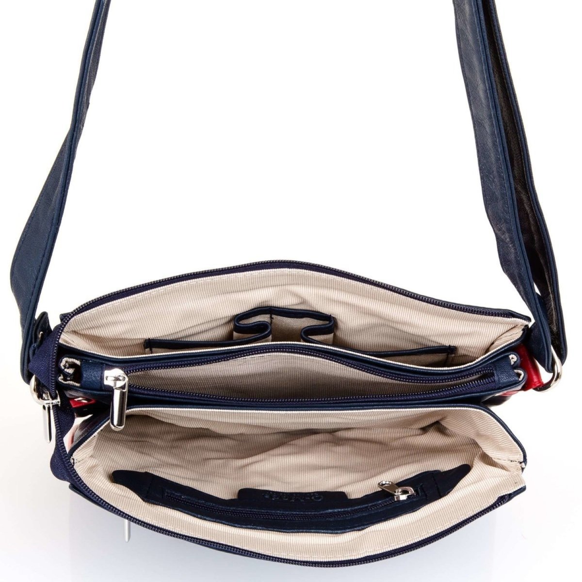 Dublin Unisex Cross Body Bag - Soft Leather Navy Blue / Red Bag - Ozzell London