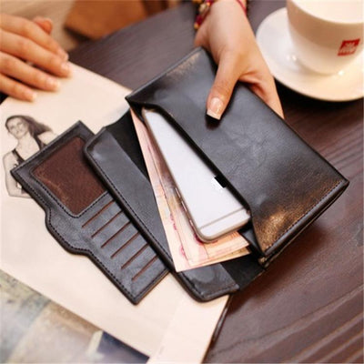 Genuine Leather Women Long Wallet With Magnetic Closure - Ozzell London