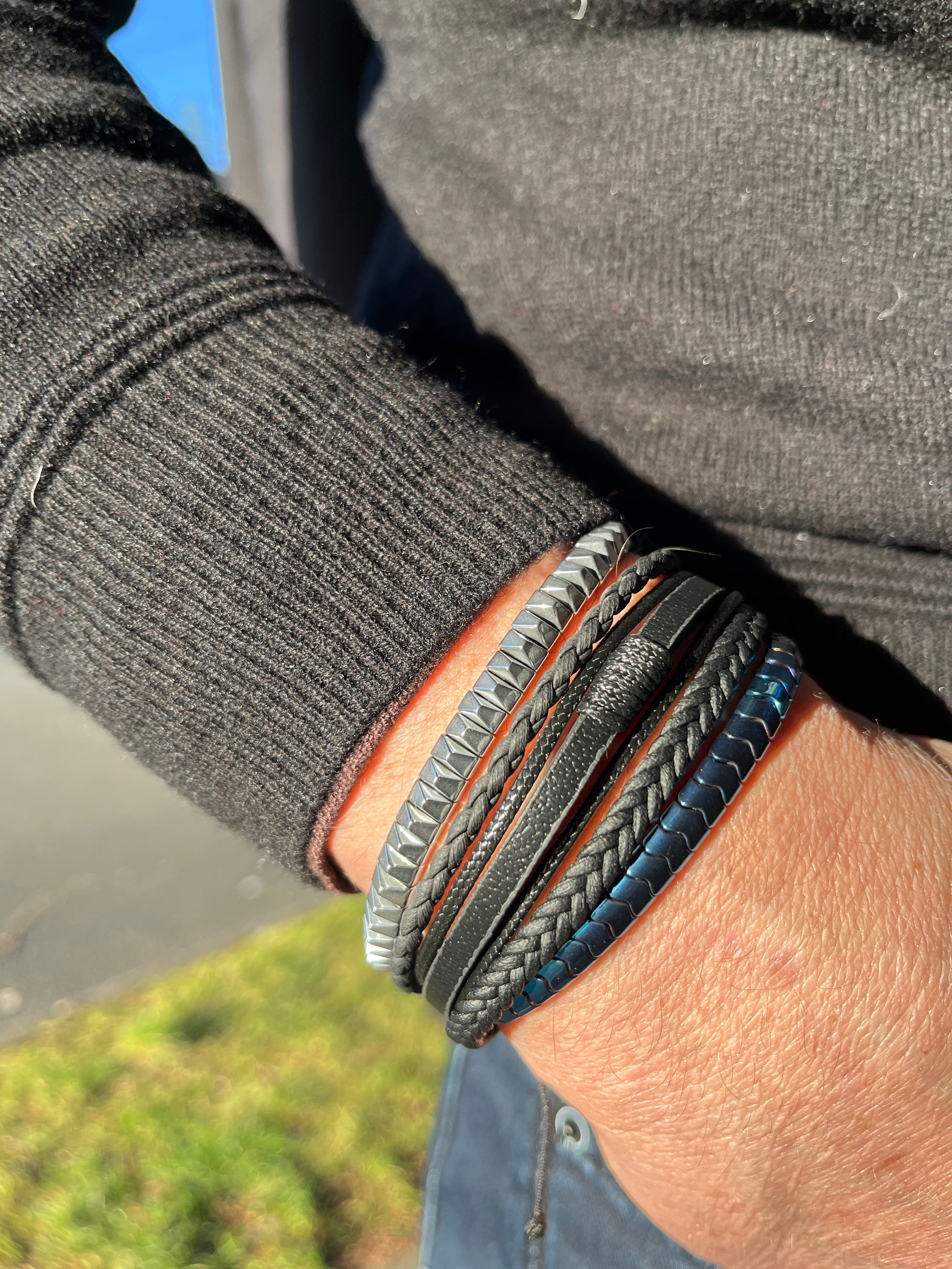 Men's Natural Stone Beaded Bracelet, Set of Bracelets with