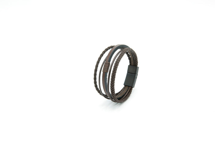 Zysta Men's Beaded Leather Bracelet With Tiger Eye Stone & Stainless Steel Clasp