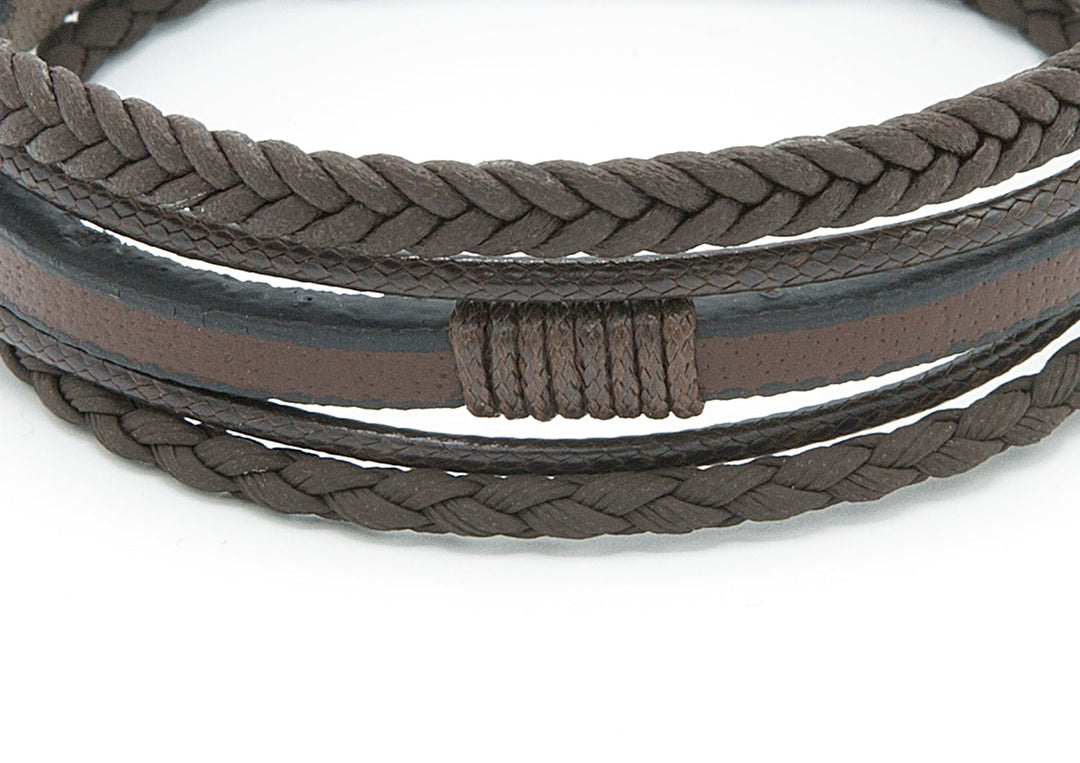 Zysta Men's Leather Bracelet With Tiger Eye & Lava Stone - Double Layered Beaded Cuff - View #7