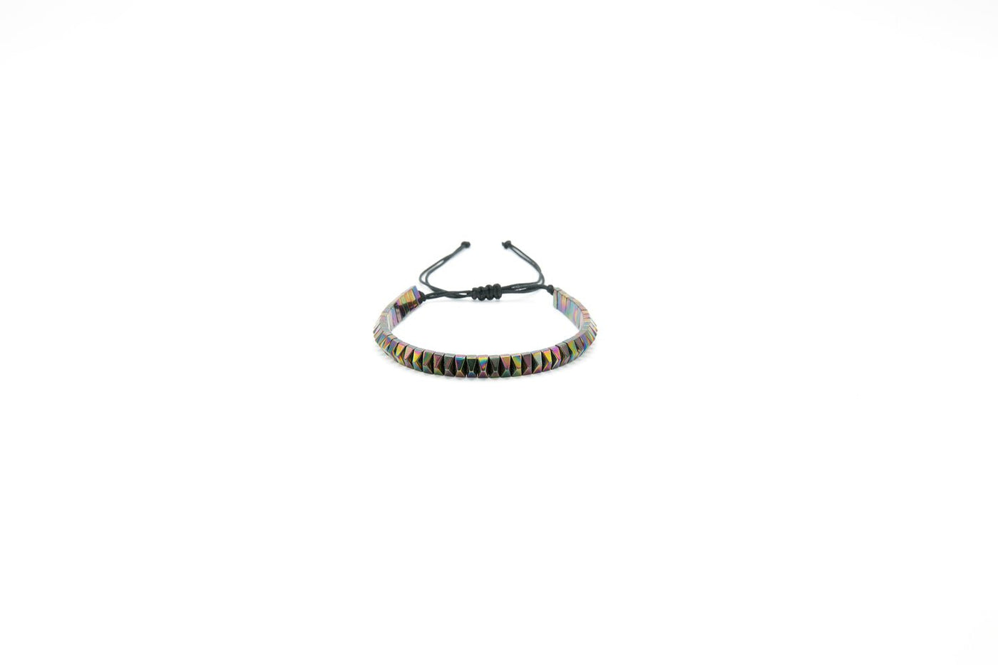 Men’s Natural Stone Beaded Bracelet, Set of 3 Bracelets with Gemstone Hematite Round Beaded Bracelet and Triangle Beaded Bracelet - Ozzell London
