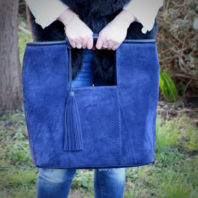 Zeta Suede Leather Large Handbag & Shoulder Bag - Ozzell London